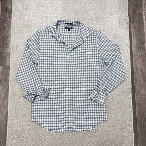 Banana Republic Long Sleeve Plaid Shirt Black White Non-Iron Cotton L - Picture 1 of 8